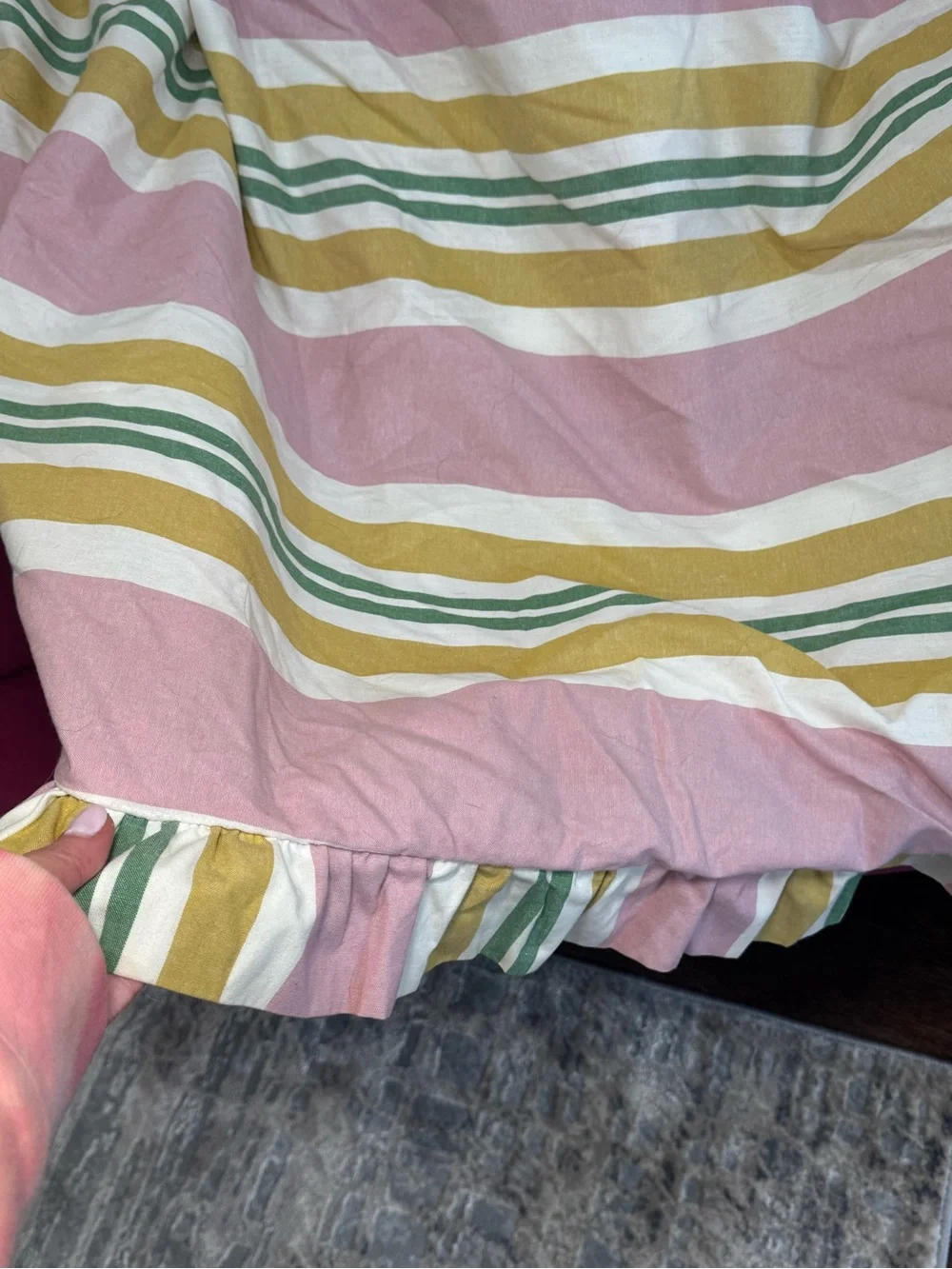 🔆🎀💚 Anthropologie Maeve Mele Striped Ruffle Duvet Cover KING* like new 💚🎀🔆